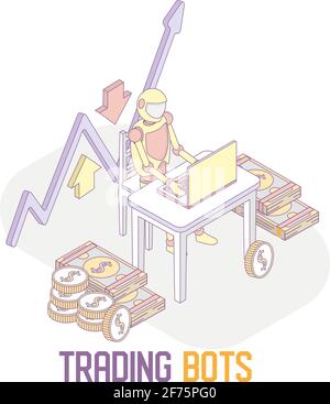 Trading bots concept vector isometric illustration Stock Vector