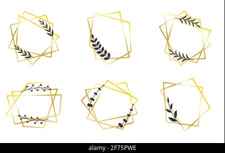 Design elements for wedding invitation card, different celebration, poster, flyer, banner. Black polygonal geometric frames isolated on white. Decorative lines borders. Collection for graphic design. Stock Vector