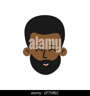 Vector isolated concept vith flat cartoon character. Head of yound adult african american man. Happy emotion on the face. Confident and handsome guy Stock Vector