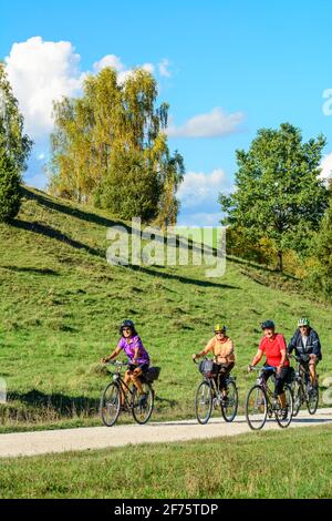 Senior group doing a cycling tour in beautiful nature in southern germany Stock Photo