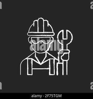 Blue collar worker chalk white icon on black background Stock Vector