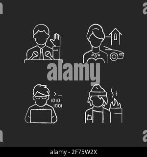 Social status type chalk white icons set on black background Stock Vector