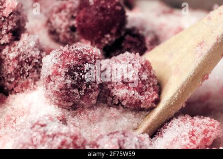 Making of sour cherry jam, sour cherry covered with sugar Stock Photo