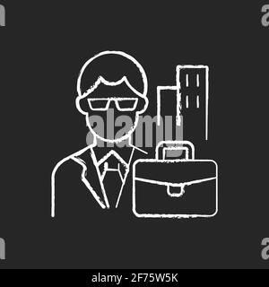 White collar worker chalk white icon on black background Stock Vector