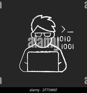 Programmer, computer expert chalk white icon on black background Stock Vector