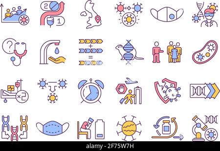 Virus mutations RGB color icons set Stock Vector