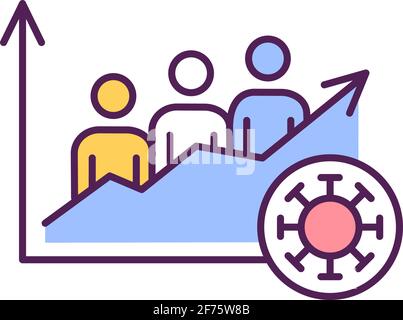 Growing amounts of infected people RGB color icon Stock Vector