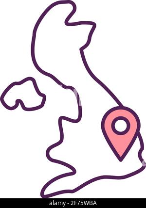 GPS pointer on United Kingdom map RGB color icon Stock Vector