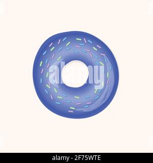Donut with blue icing and multicolored powder isolated on a white background. 3d realistic food icon. Template modern design for invitation, poster Stock Vector