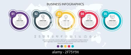 Modern and simple flat vector circles infographic with 5 steps, rhombus. Timeline for diagram, chart, web, banner, flowchart, infograph, content Stock Vector