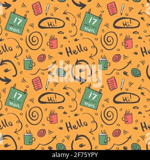 Vector doodle seamless pattern, Morning concept. Stock Vector