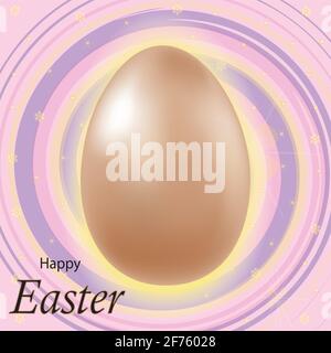 Happy Easter inscription. Realistic Golden egg . Soft pink Stock Vector