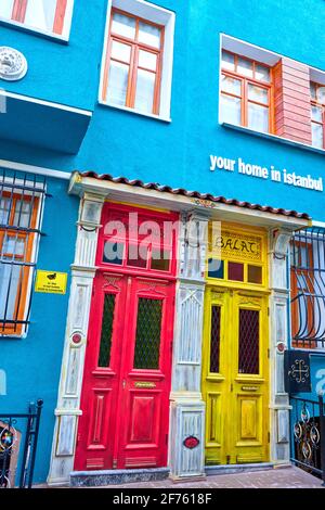 Istanbul colors. The details of the house are painted in bright colors. Turkey , Istanbul - 21.07.2020 Stock Photo