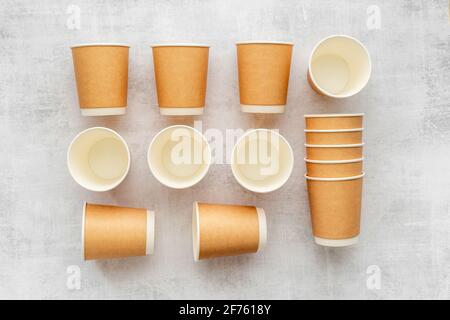 Paper cups pattern. Take away coffee or tea cups, top view Stock Photo