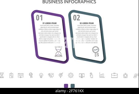 Modern and simple flat vector infographic with 2 rectangles, steps. Design with marketing for timeline, diagram, business, web, banner, workflow Stock Vector