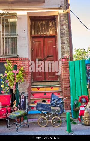 Istanbul colors. The details of the house are painted in bright colors. Stock Photo