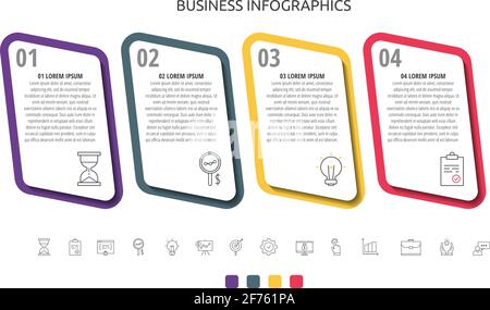 Modern and simple flat vector infographic with 4 rectangles, steps. Design with marketing for timeline, diagram, business, web, banner, flowchart Stock Vector