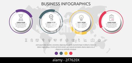 Modern and simple flat vector circles infographic with four steps, icons. Timeline for diagram, chart, web, banner, workflow layout, presentations Stock Vector