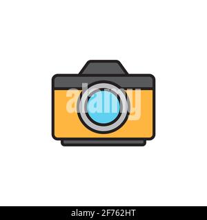 Photo camera icon isolated on color background. Foto camera icon. Vintage style drawing. Vector Illustration Stock Vector