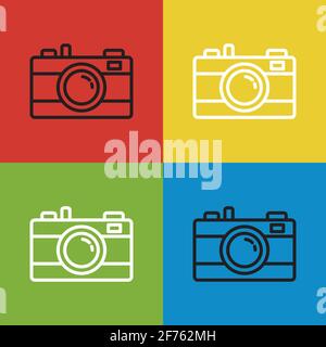 Photo camera icon isolated on color background. Foto camera icon. Vintage style drawing. Vector Illustration Stock Vector