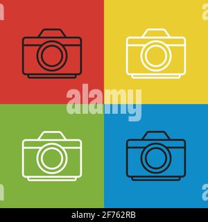 Photo camera icon isolated on color background. Foto camera icon. Vintage style drawing. Vector Illustration Stock Vector