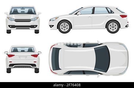 SUV car vector template with simple colors without gradients and effects. View from side, front, back, and top Stock Vector