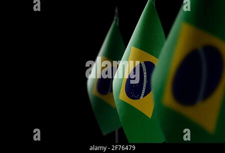 Small national flags of the Brazil on a black background Stock Photo