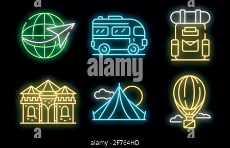 Excursion linear icons set. Adventure, Exploration, Journey, Trek ...