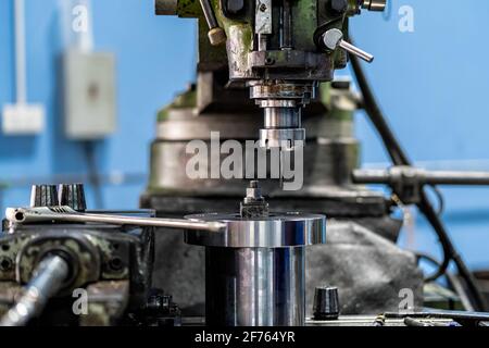 Professional milling machine in metalworking factory, lathe metalworking industry concept Stock Photo