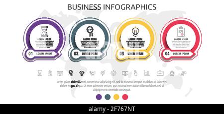 Modern and simple flat vector circles infographic with four steps, labels. Timeline for diagram, chart, web, banner, workflow layout, presentations Stock Vector
