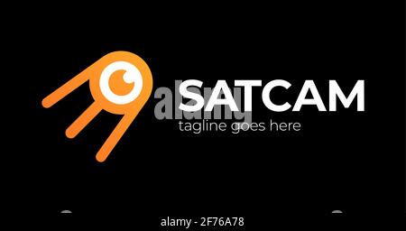 Modern satellite eye communication logo vector. The satellite in the space vector flat design illustration. Good concept for business connected. Logo Stock Vector