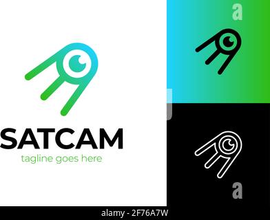 Modern satellite eye communication logo vector. The satellite in the space vector flat design illustration. Good concept for business connected. Logo Stock Vector