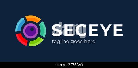 Eye security logo. Creative Eye Logo Design. Colorful Circle Shape Initial Letter O Infinity with Eyeball inside. Use for Business and Technology Logo Stock Vector