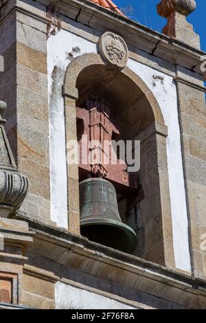 Lamego / Portugal - 07 25 2019 : View of the tower bell at the Church of Desterro, in downtown Lamego Stock Photo