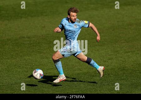 Coventry City's Matt Godden during the Sky Bet Championship match at St. Andrew's Trillion Trophy Stadium, Birmingham. Picture date: Monday April 5, 2021. Stock Photo