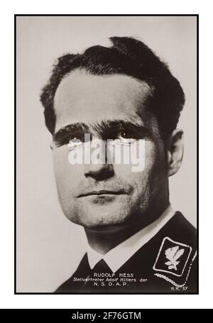 WW2 leading Nazi Rudolph Hess Portrait Stellvertreter Adolf Hitler der NSDAP 1940. Rudolf Walter Richard Hess was a German politician and a leading member of the Nazi Party in Nazi Germany. Appointed Deputy Führer to Adolf Hitler in 1933, Hess served in that position until 1941, when he flew solo to Scotland in an attempt to negotiate peace with the United Kingdom during World War II. Stock Photo