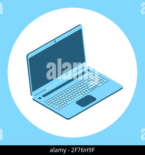 Blue laptop on a white background. Computer keyboard. Vector isolated isometric illustration. Stock Vector