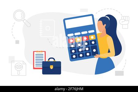 Business finance calculation, accounting concept, accountant holding big calculator Stock Vector