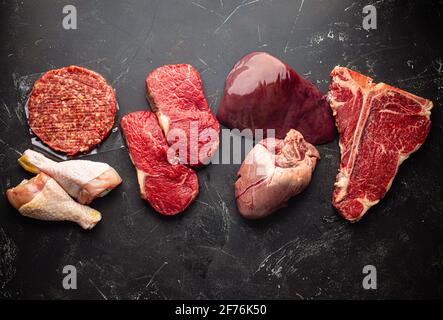 Assorted raw meat for carnivore diet Stock Photo