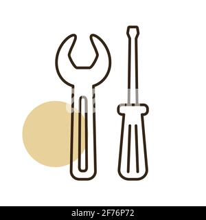 Screwdriver and wrench vector flat icon. Construction, repair and building. Graph symbol for your web site design, logo, app, UI Stock Vector