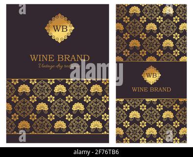 Wine label luxury design. Vector packaging illustration. Stock Vector