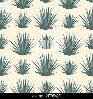 Vector seamless pattern with blue agave. Tequila agave succulent plant background, wallpaper Stock Vector