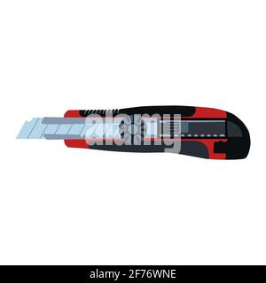 Cutter knife, flat vector illustration isolated on white background. Utility knife, work tool with retractable blade. Stock Vector