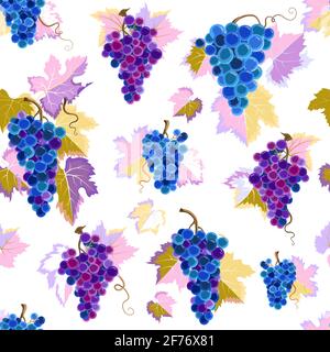 Vector Grapes Fruit Seamless Pattern Design Illustration Stock Vector