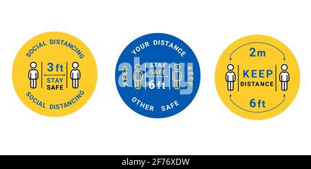 Social Distancing Signage. Keep safe distance. stop Covid-19  Icon. Coronavirus Vector Sign. Stock Vector