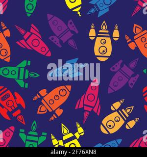 Vintage Tin Toy Rockets Seamless Pattern. Vector Illustration. Stock Vector