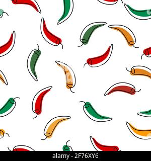Seamless Pattern with Chili Peppers. Includes Vector Peppers with Shadow for use as Wallpaper, Textiles, Banner, Wrapping Paper Background. Illustrati Stock Vector