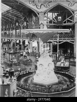 The industrial rate at the industrial exhibition in Kungsträdgården, Stockholm 1866. Molins fountain. Behind the Denmark part of the exhibition hall. Stock Photo