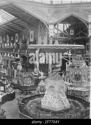 The industrial rate at the industrial exhibition in Kungsträdgården, Stockholm 1866. Molins fountain. Behind Sweden's part of the exhibition hall. Stock Photo