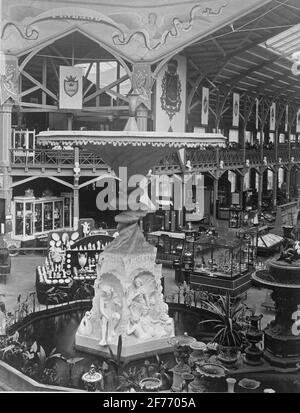 The industrial rate at the industrial exhibition in Kungsträdgården, Stockholm 1866. Molins fountain. Stock Photo